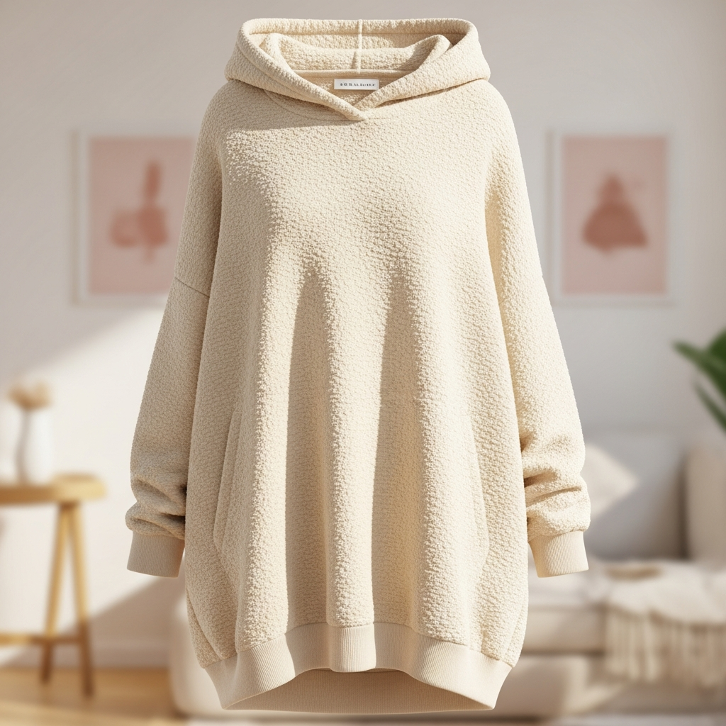 Soft boucle hoodie in cream and beige
