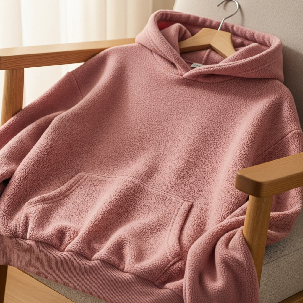 Brushed fleece hoodie in dusty rose